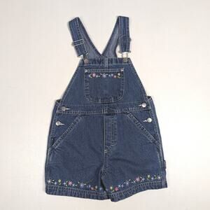 Vtg Y2K Sonoma Denim Embroidered Shortalls Sz 6x